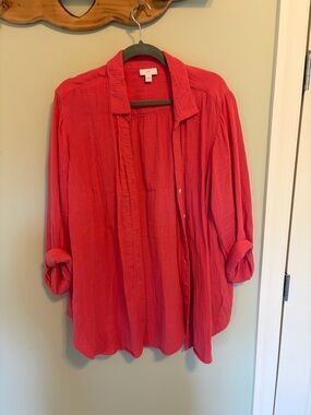 Lightweight Button-Up coral pink Tunic Blouse